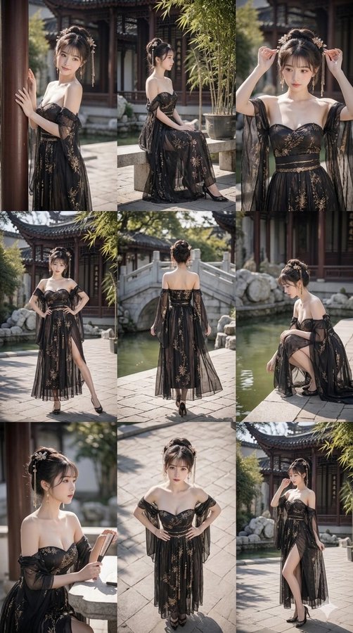 3x3网格角色展示姿势随机场景一致设计