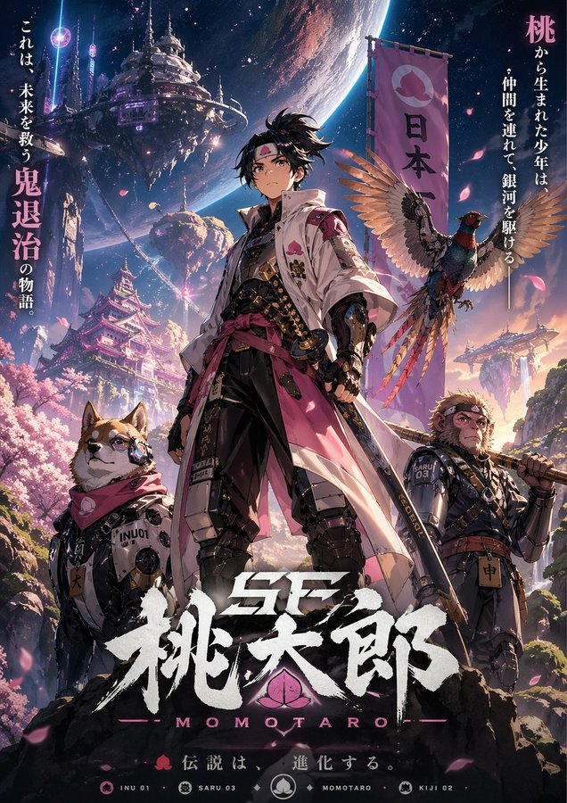 GPT Image 2 提示词 赛博科幻桃太郎主视觉图