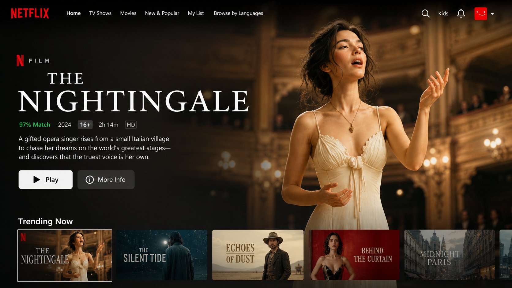 GPT Image 2 提示词 Netflix 首页主视觉 UI