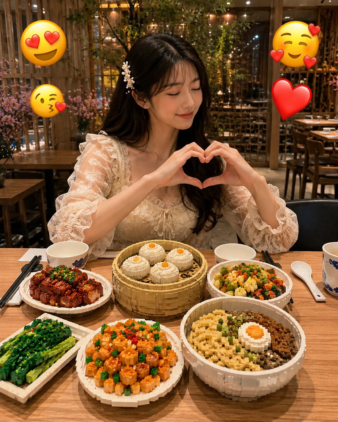 真实场景食物转乐高积木风格微缩模型