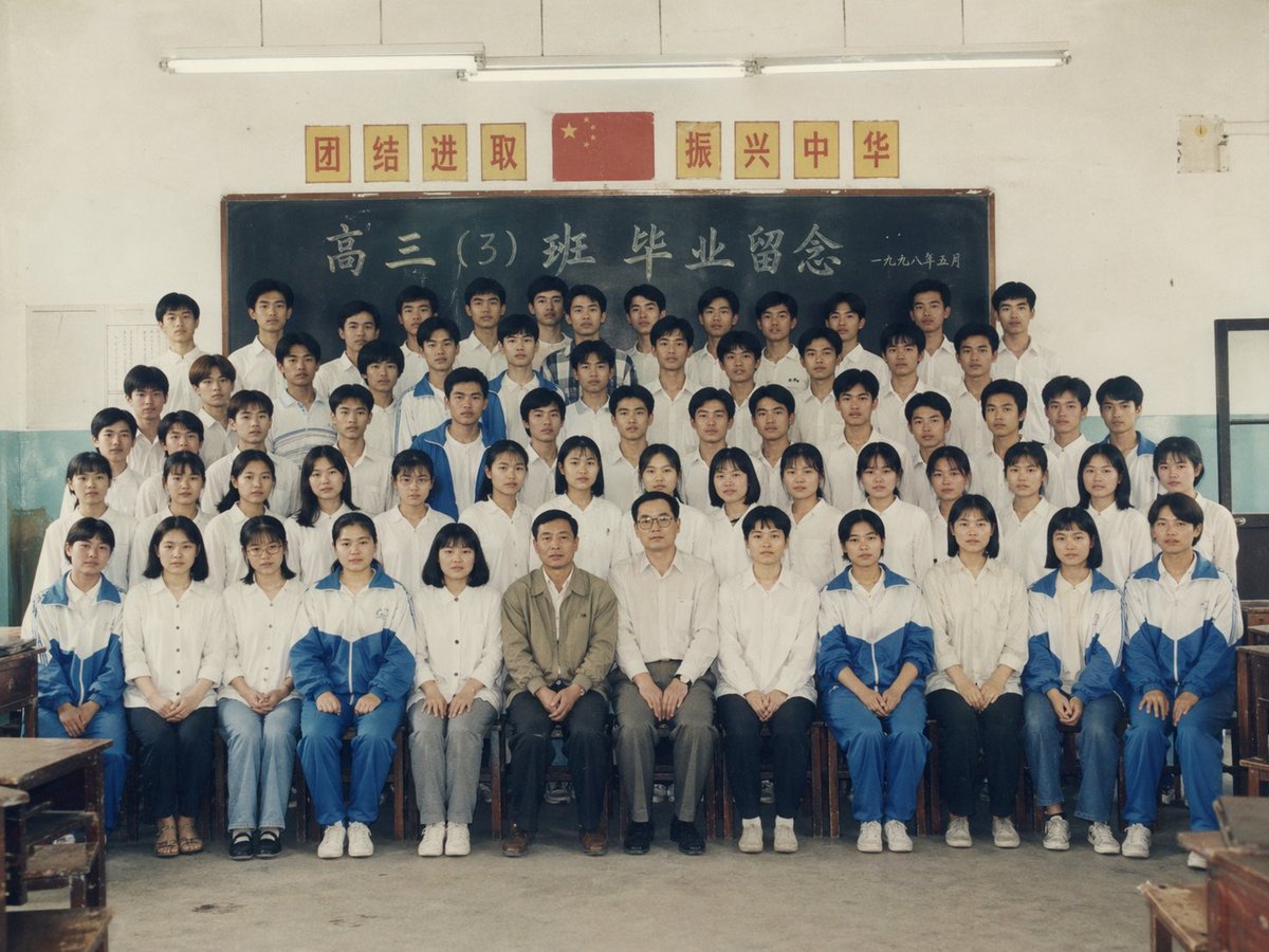 九十年代高中教室毕业合照