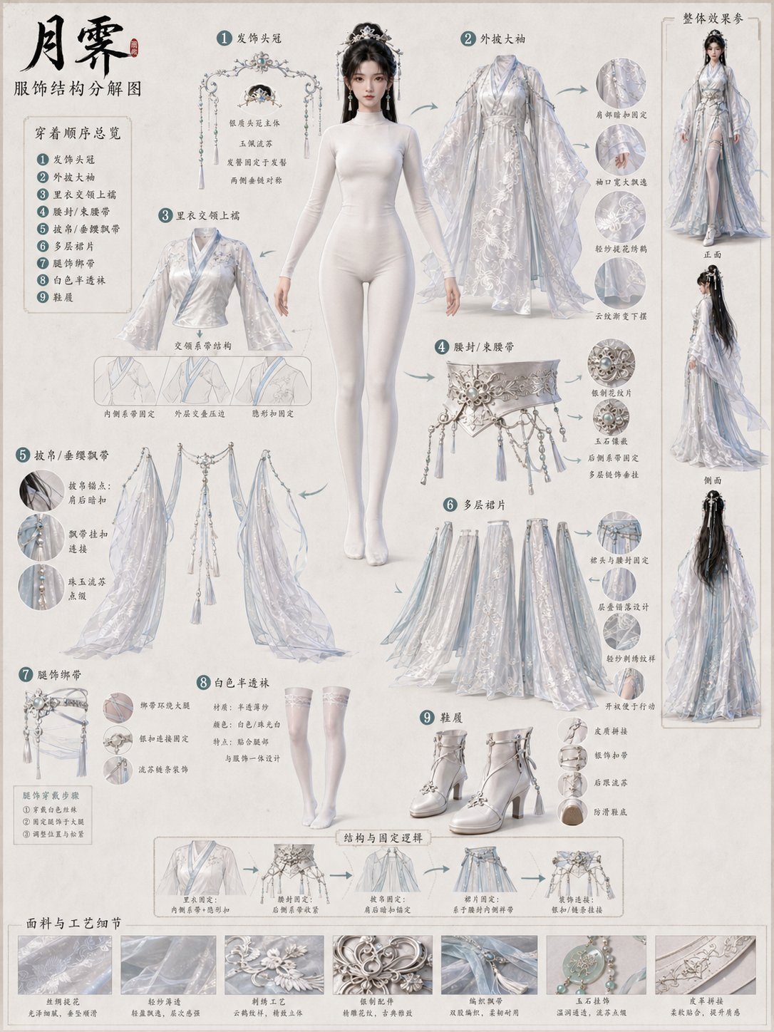 古风3D女性角色服饰拆解设定图