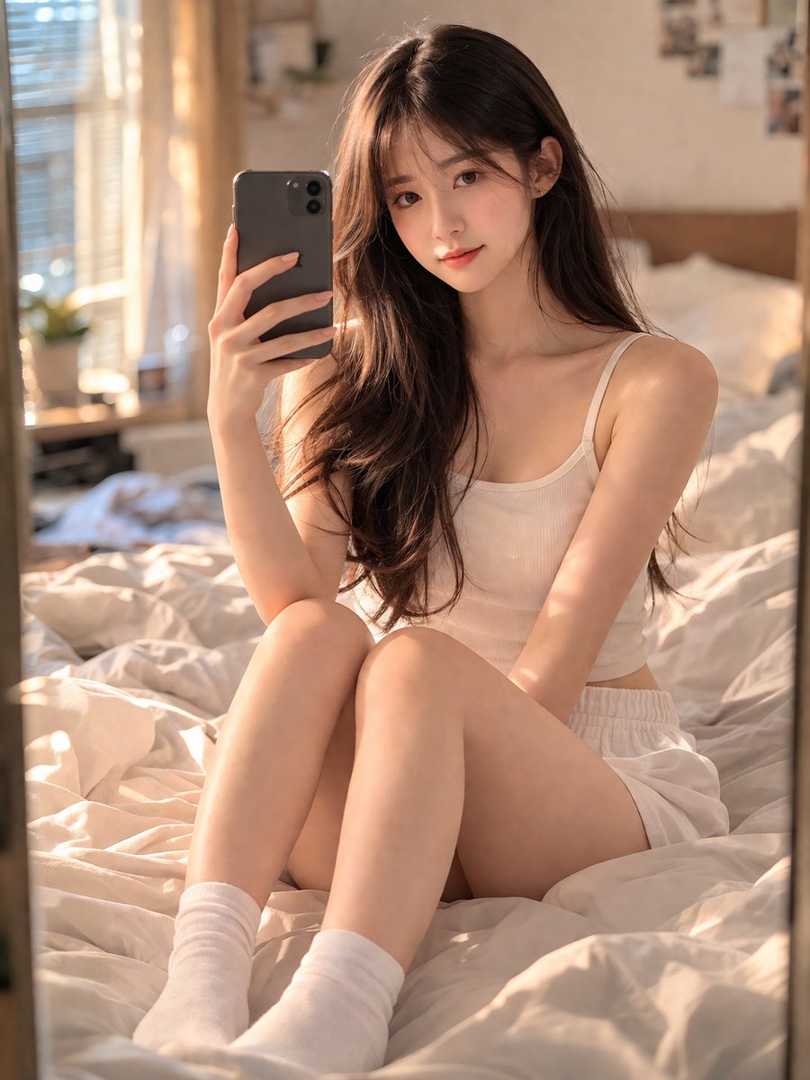 GPT Image 2 提示词 温馨卧室里的少女自拍