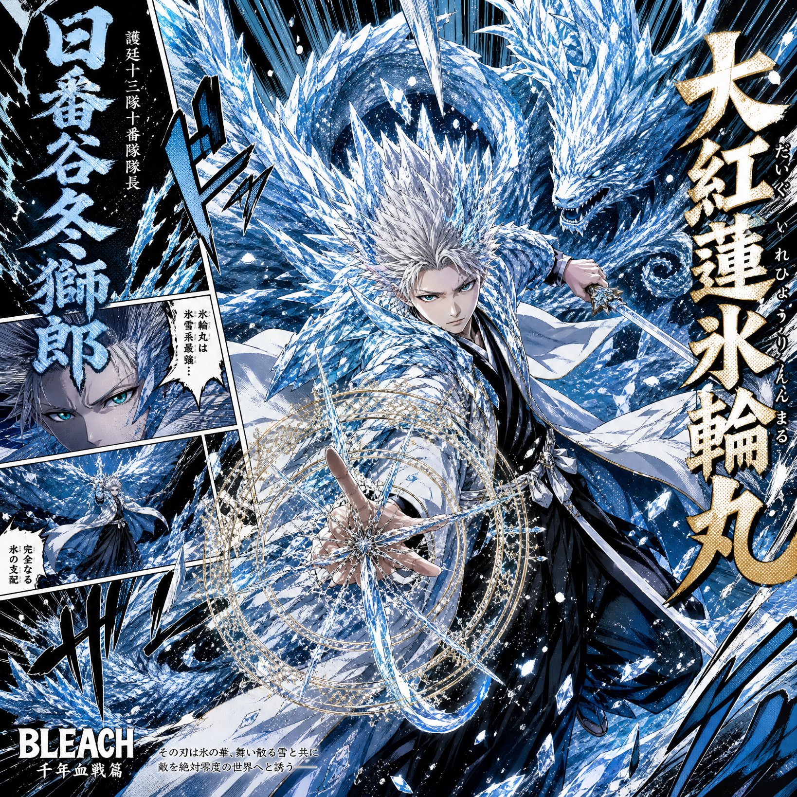 死神日番谷冬狮郎大红莲冰轮丸漫画海报