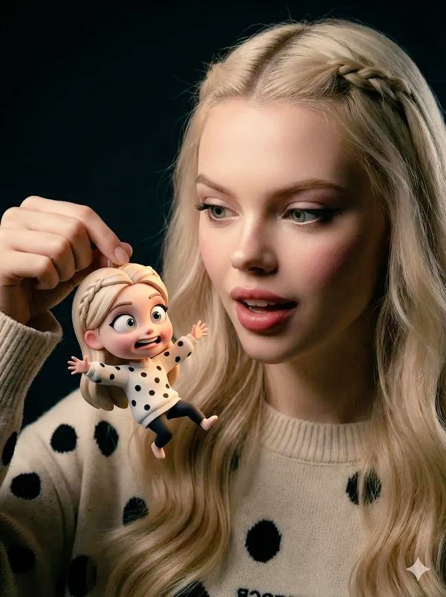 真人手捧Q版自己，虚实碰撞的趣味电影感