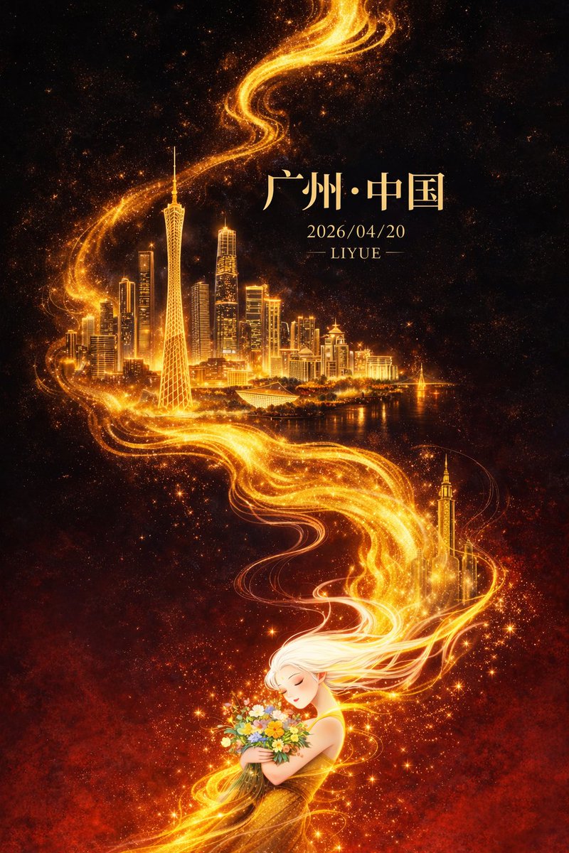 GPT Image 2 提示词 鎏金广州塔的东方奇幻海报